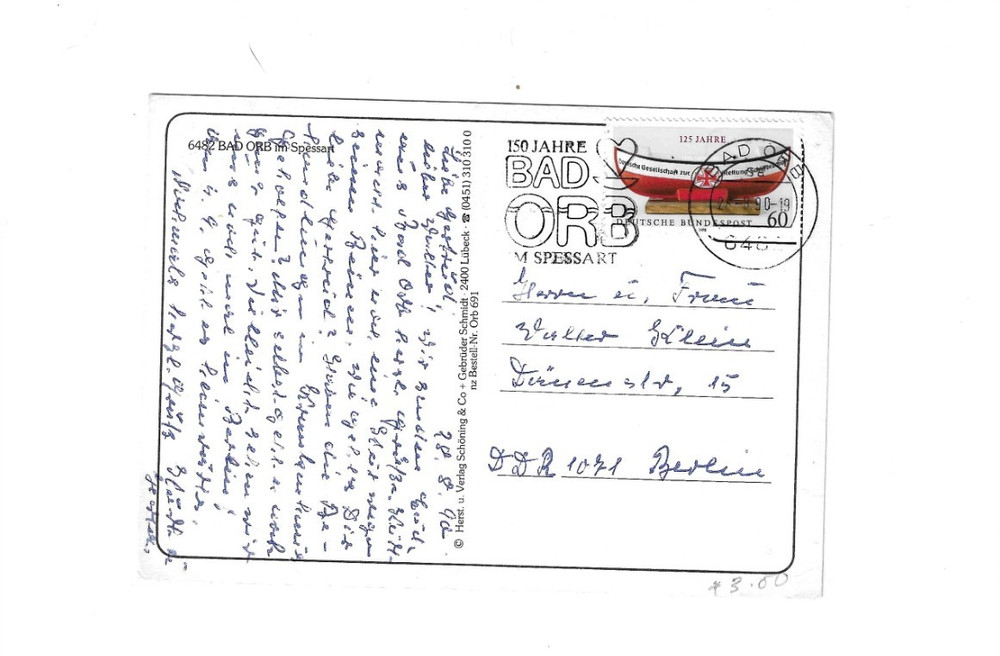 GERMANY 1990 Picture Post Card sent from Bad Orb to Berlin – Slogan Cancel