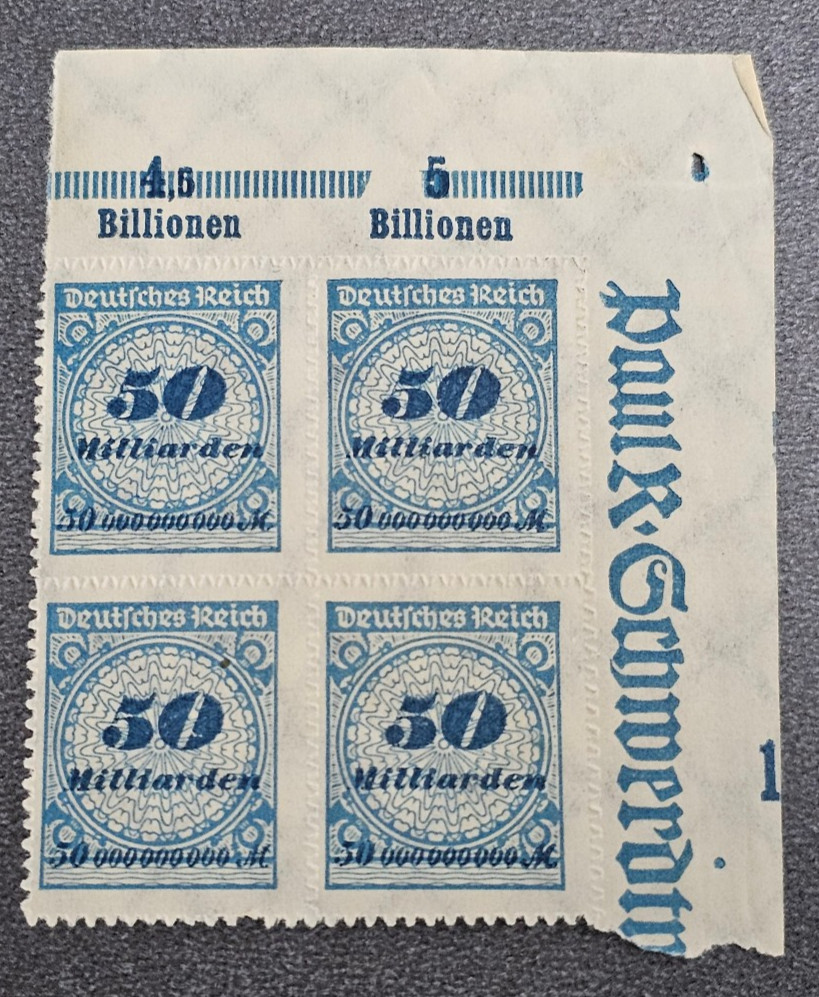Stamps Germany Reich 4x 50 Milliarden 1923 Block Mi. Nr. 330 [🇩🇪39134-2]