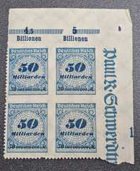 Stamps Germany Reich 4x 50 Milliarden 1923 Block Mi. Nr. 330 [🇩🇪39134-2]