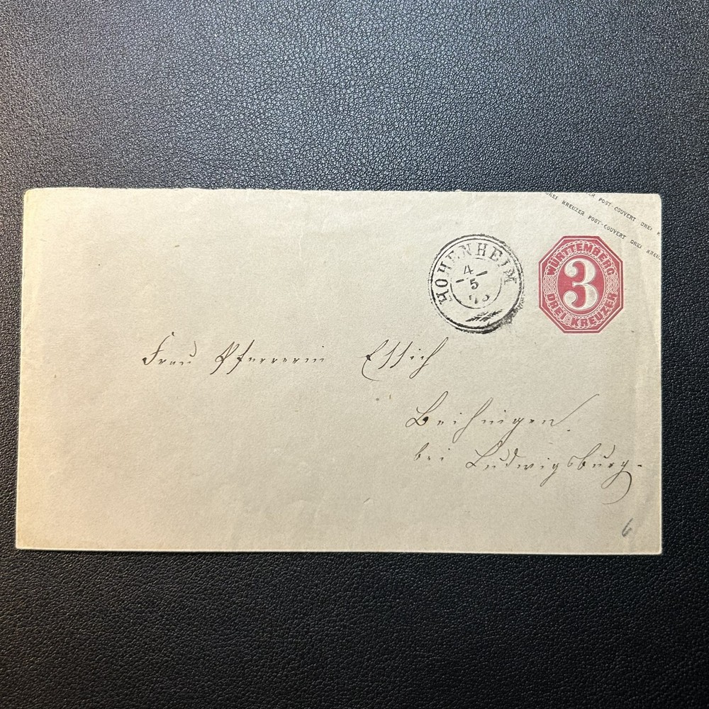 1860s GERMAN Württemberg 3 Kreuzer Postal Stationery Cover – Wiesdern Postmark