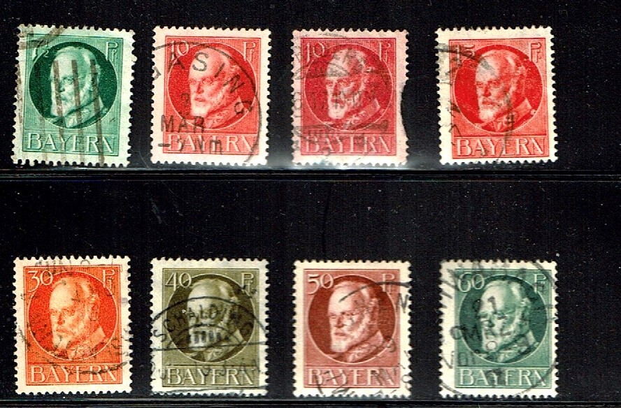 1914-20 Germany BAVARIA King Ludwig III P/Set of 6 Sc#97- Postally Used!