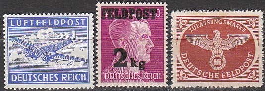 Stamp Selection Germany Mi 1-3 WWII 3rd Reich Hitler Airplane Feldpost MNH