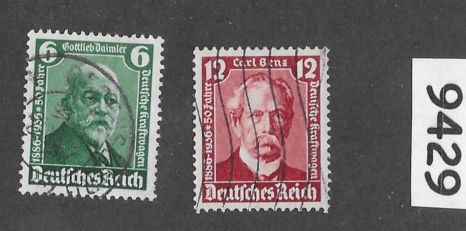 Stamp set Sc 470-471 1936 Germany Daimler Benz Mercedes Berlin Auto show #9429