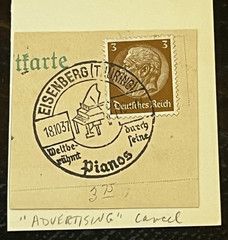 Oddball Philately Germany Advertising Postal Cancel Pianos Cut Square Scott#416