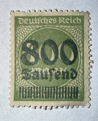 Travelstamps: 1923 Stamp Germany Deutsches Reich 800 000 Mark Infla
