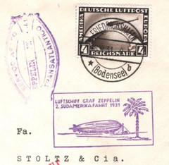 GERMANY BRAZIL 4m ZEPPELIN *MIXED FRANKING* Cover 2. SÜDAMERIKAFAHRT 1931 KZ105