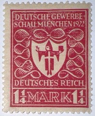 Travelstamps: Germany Stamp Sc 212/ Mi 199 Sg 118 – Arms of Munich – 1 1/4m MOGH