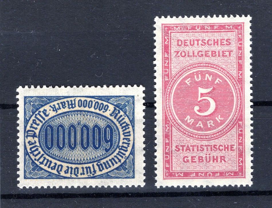 Dr. Weimar Tax Stamp Statistical Fee 5Mk And 600000Mk ** Mnh Post Fresh (808)