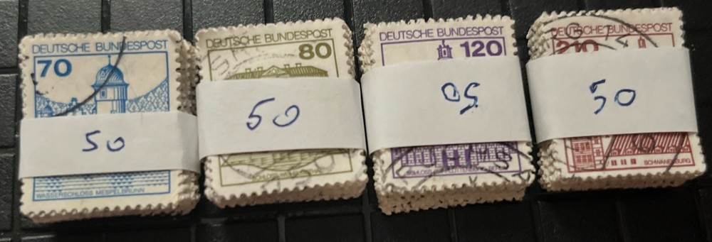 GERMANY 4 BUNDLES OF 50+/- CASTLE DEFINITIVE 70, 80, 120, 210pf 1183