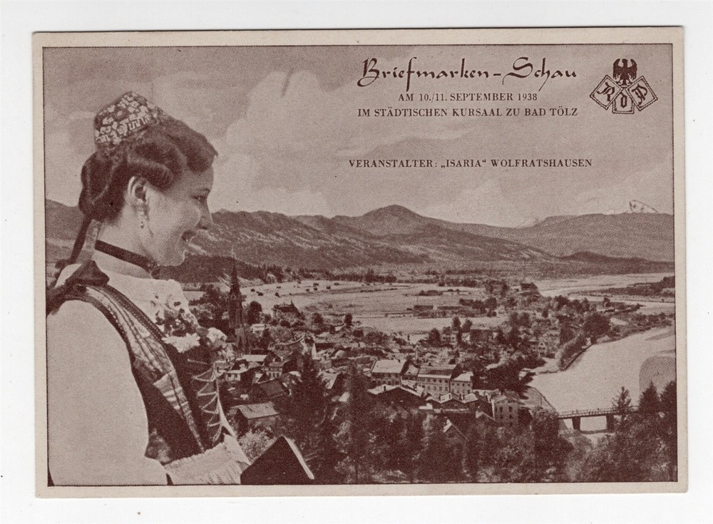 BAD TOLZ GERMANY 1938 ILLUSTRATED POSTAL STATIONERY POST CARD STAMP SHOW