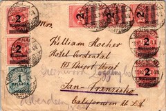 GERMANY 1923 POSTAL HISTORY INFLATION COVER MULT FRANK ADDR USA POSTMARK SCHONAU