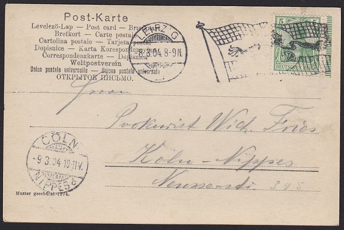 GERMANY 1904 postcard LEIPZIG FLAG MACHINE CANCEL………………………H329
