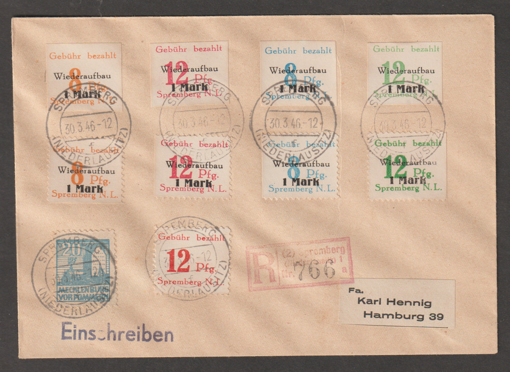 Germany Locals Postwar registered cover Spremberg 1946 rare overprint