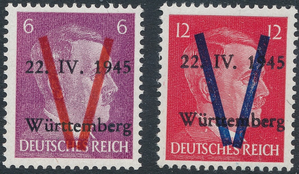 Stamp Germany 1945 WW2 Fascism Local Hitler Head Wurttemberg 6 12PF MNH