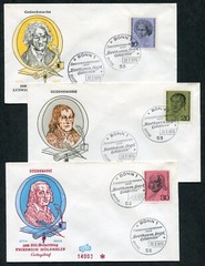 GERMANY 1970, CELEBRITIES: BEETHOVEN, HEGEL, HOLDERLIN. Sc 1014-1016 – 3 F.D.C.‘