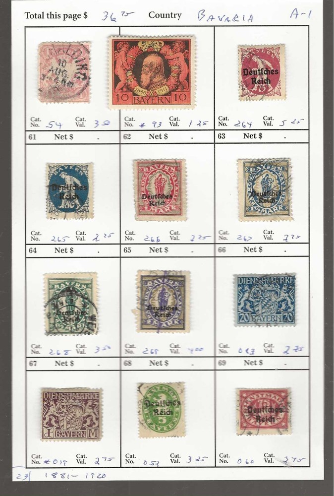 BAVARIA Classics…Sc #54/269; O13/60…M & U…1881/1920…12 Diff…SCV $36.75