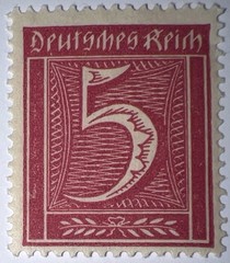 Travelstamps: 1921 Germany Stamp Deutsches Reich 5 Pfennig Mi. Nr. 158, Mint MNH