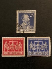 Stamps Germany 106, Scott # 579 used, 584, 585. Mint-hinged.