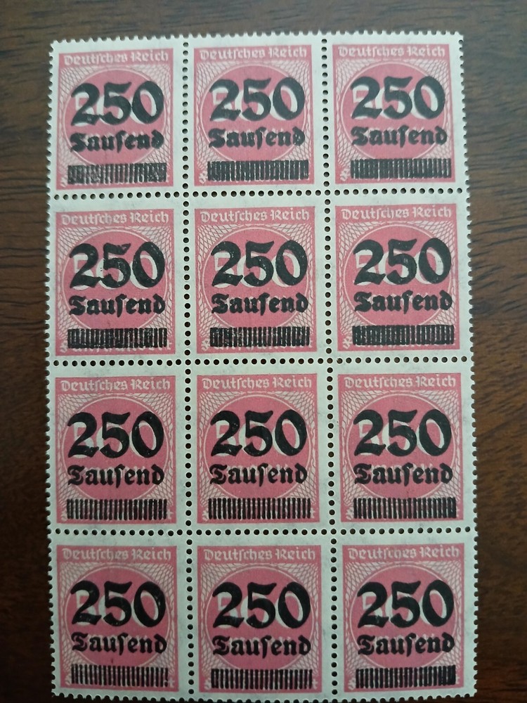 GERMANY- 1923 – OVERPRINT 250.000 MARK – BLOCK OF 12 STAMPS – MNH
