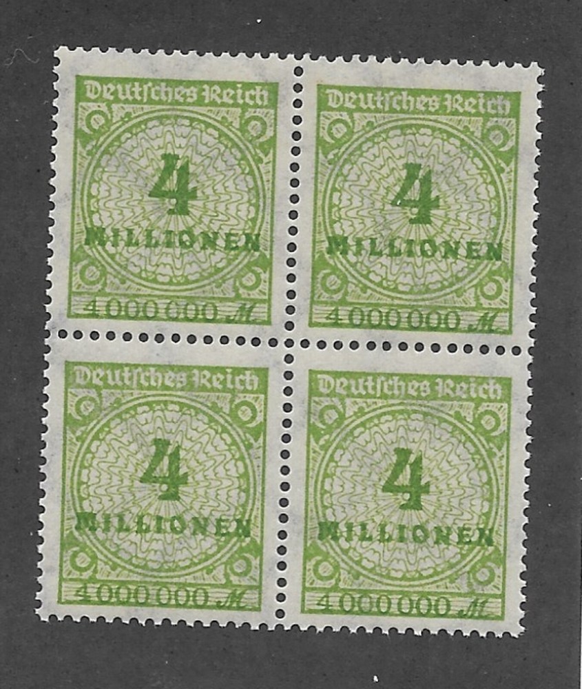 MNH block Overprint Blue-green 4 Million Scott #284 Weimar German Republic 1923
