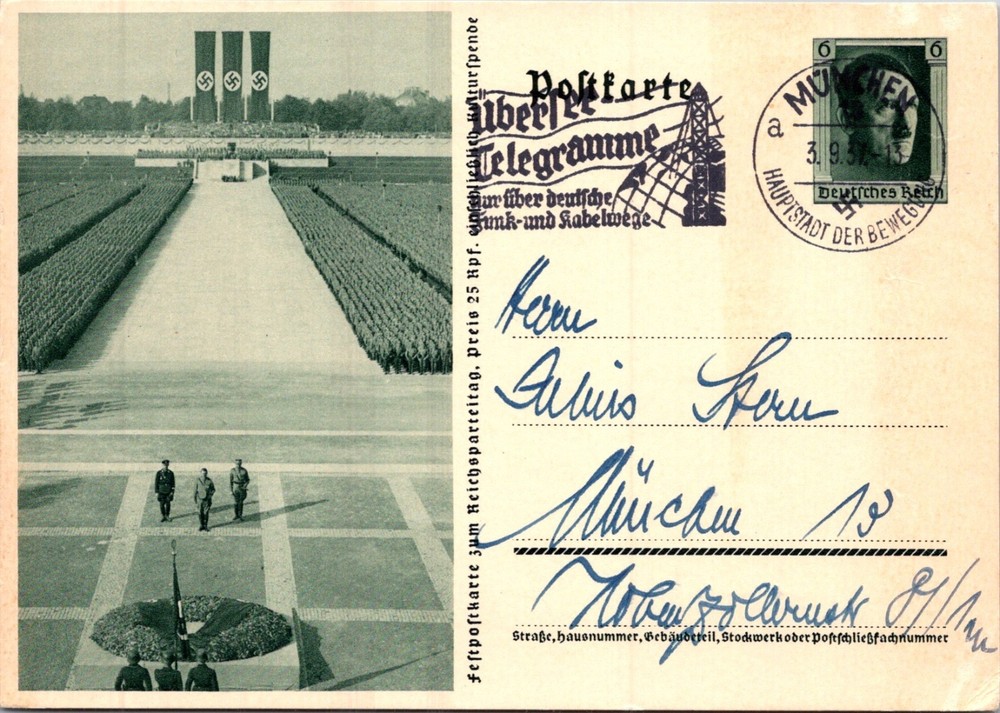 GERMANY 1937 WWII POSTAL ILLUSTRATED STATIONERY POSTCARD ADDR & SPECIAL POSTMARK