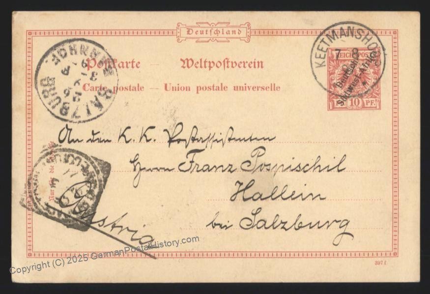 Germany SW Africa 1897 KEETMANSHOOP DSWA Cover Hallein Salzburg Austria 113228