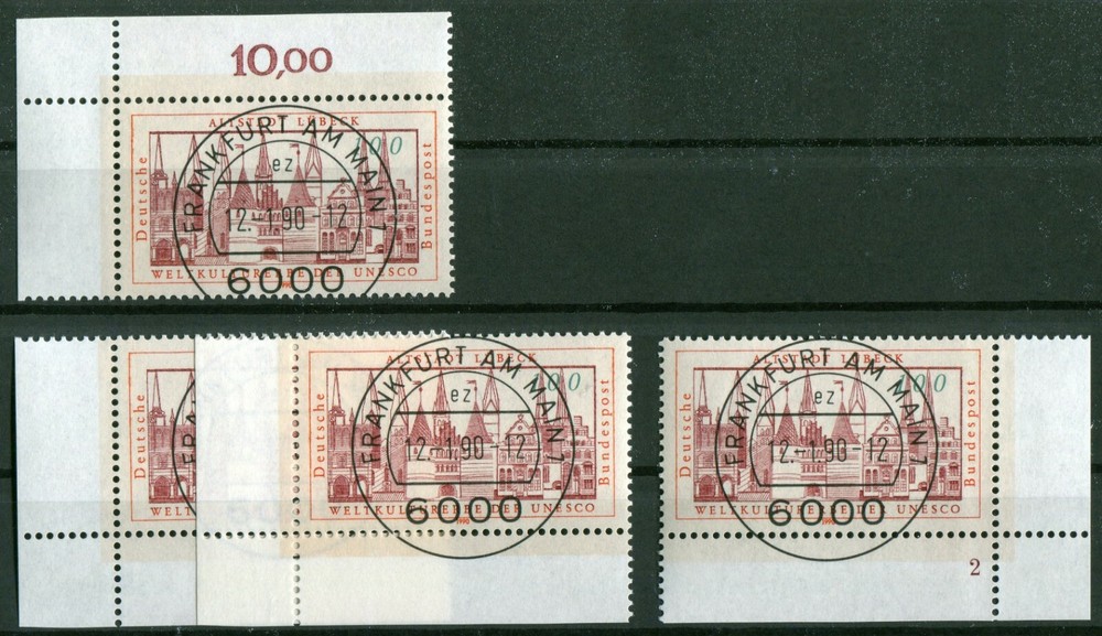 4 x Stamp Lot 1447 Corner Piece Impression LUXUS EST Full Cancel Frankfurt