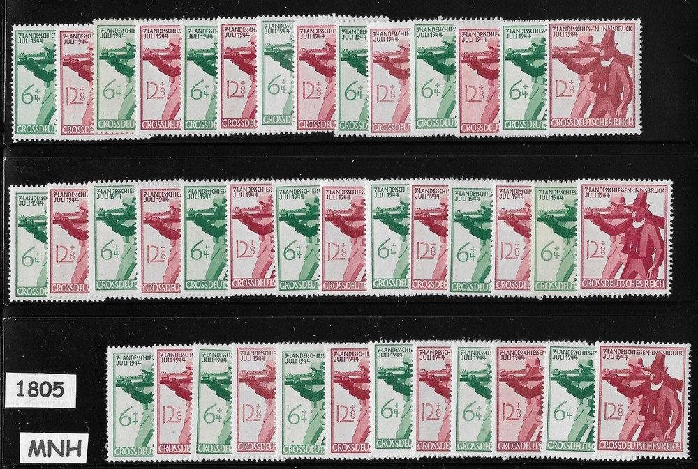 20 MNH stamp sets Germany Sc B278-279 1944 Shooting Matches Innsbruk Austria