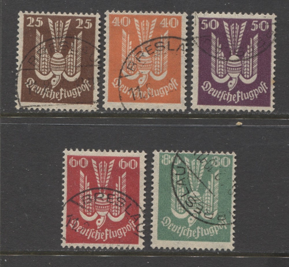 1922 Germany 25 – 80 Pfennig Air Mail issues watermark Network used, $ 138.00