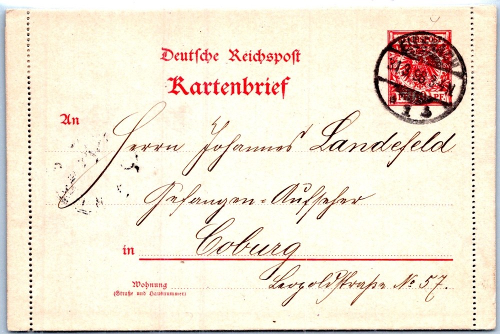 GERMANY 1898 POSTAL HISTORY STATIONERY CARD-LETTER ADDR COBURG POSTMARK EISENACH