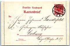 GERMANY 1898 POSTAL HISTORY STATIONERY CARD-LETTER ADDR COBURG POSTMARK EISENACH