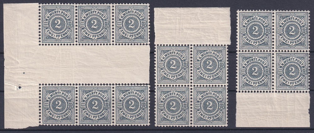 Württemberg Mi.Nr. 60 ZS Intermediate sheet part + 2 blocks of four mint 1894