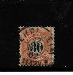 Germany Wurttemberg Stamp-30 Pf. (1900 – Sc. #64) – Orange/black. Used/H
