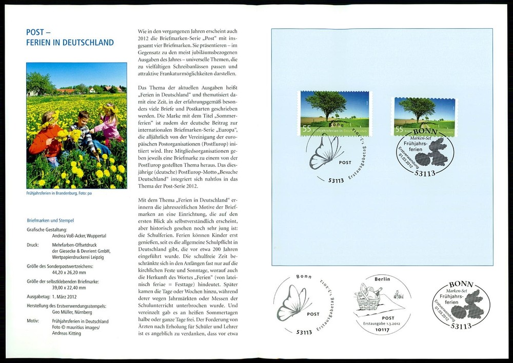 GERMANY FOLDER 2012/11 SOMMER-FERIEN BLUMEN BÄUME BAUM SCHMETTERLING PICKNICK
