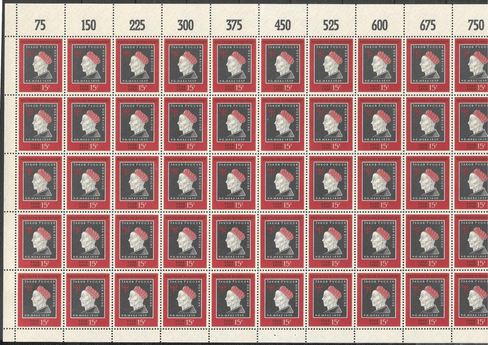 Germany Stamp Sheet 1959 SC# 798 20p dp brn red, blk & gray ‚ Jakob Fugger ‚ MNH