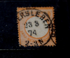 GERMANY 1872 5k BISTRE EMBOSSED ARMS TYPE ISSUE. F/USED