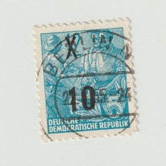 Germany, Democratic Republic Stamp 1954 Scott# DD 218 Used 10 Pf overprint USED