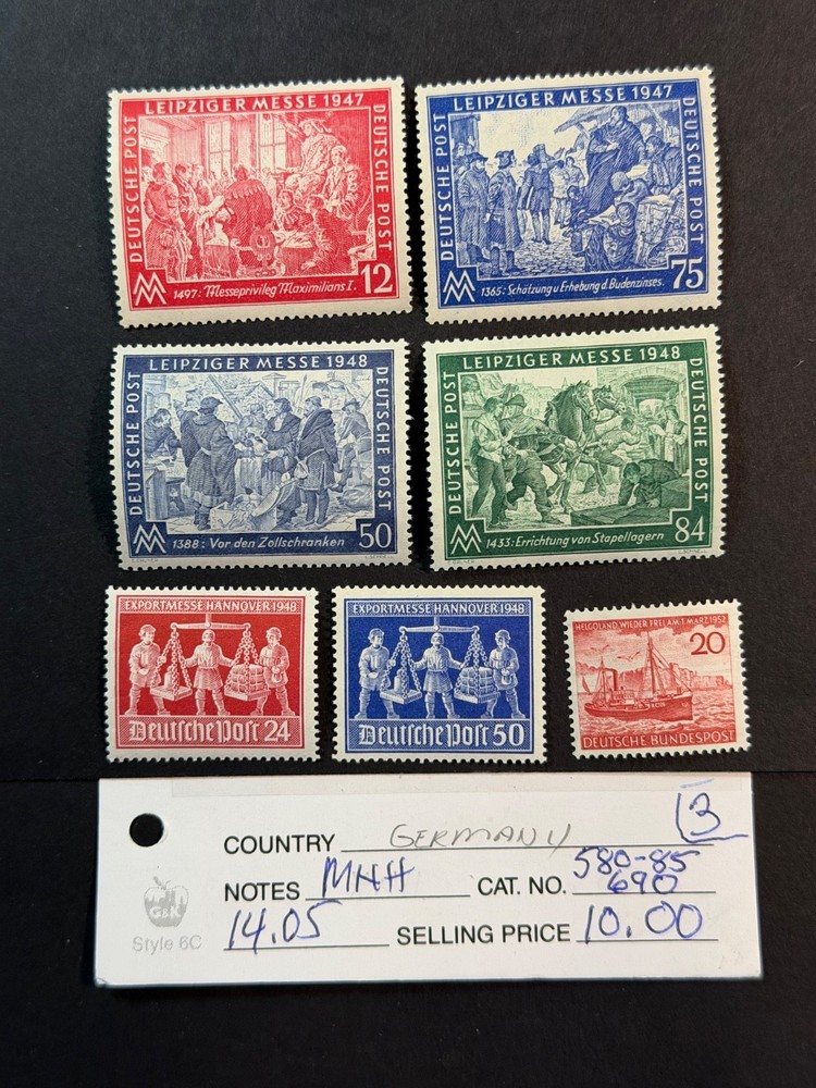 Germany # 580 – 585 & 690 MNH 2024 Scott Catalogue Value $ 14.05