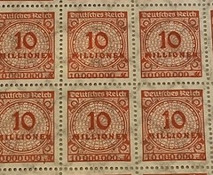 1923 WEIMAR REPUBLIC-GERMAN MILLIONEN STAMPS: 10 MILLION MARKS – FULL SHEET 100!