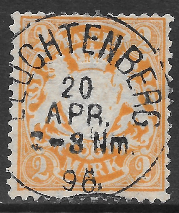 BAVARIA SCOTT 55 USED FINE – 1901 2m ORANGE COAT OF ARMS ISSUE