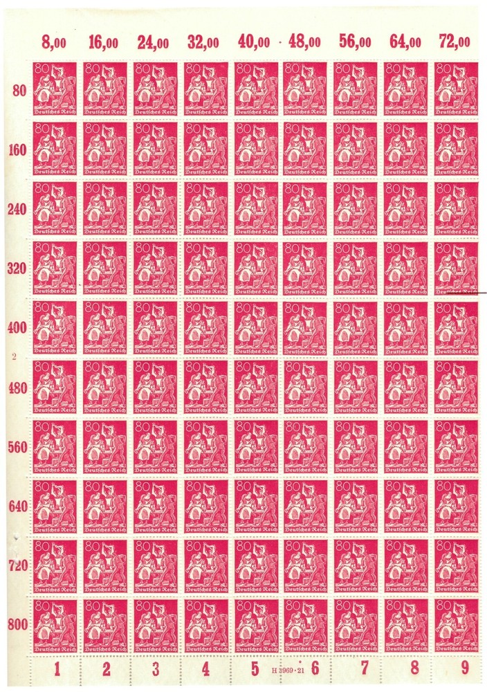 Germany Weimar Republic 1921 ☀ 80 Pf / 10×10 S/S Michel 166 ☀ MNH**