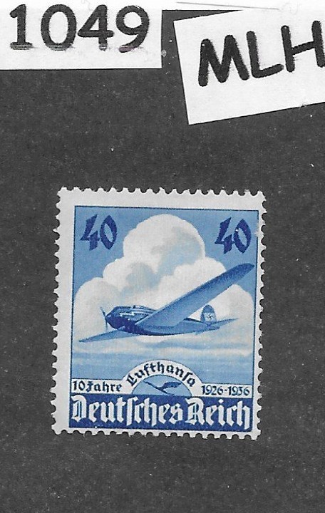 MLH Stamp Sc 469 1936 Germany Third Reich Lufthansa Airline Airplane #1049
