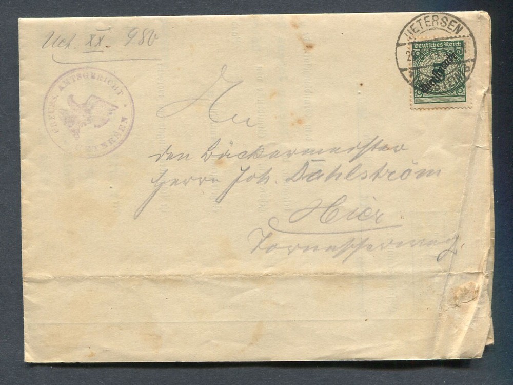 German Reich : Interesting document cover from 1924 – Uetersen – used