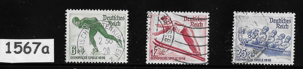 Used complete stamp set B79-81 1936 Winter Olympics Berlin Germany #1567a
