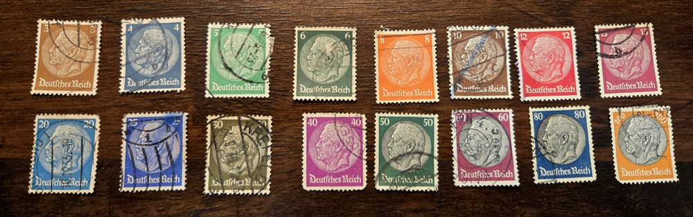German Deutsches Reich Paul Von Hindenburg 16 Stamp Set – 1933