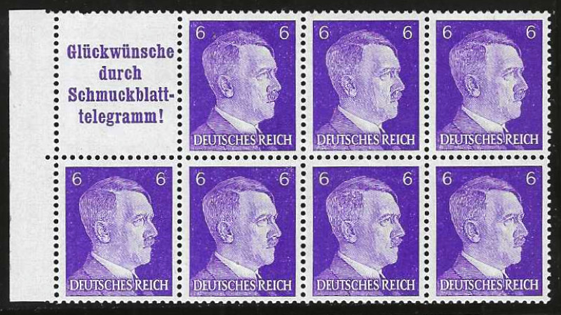 GERMANY 1941 „Hitler“ Booklet Pane Michel H-Blatt-#121, Sct #510b Mint/NH SUPERB