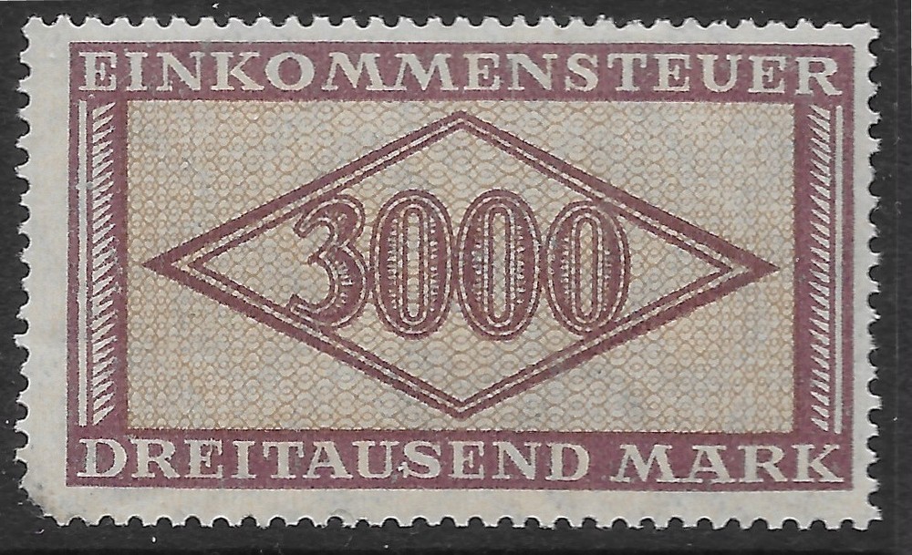 1923 Germany 3000Mk (Revenue / Income tax Stamp / Steuermarke)🔥MNHOG