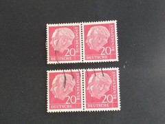 GERMAN STAMPS 2 PAIR 20D RED DEUTSCHE BUNDESPOST N63 1954,THEODORE HEUSS,PRES.