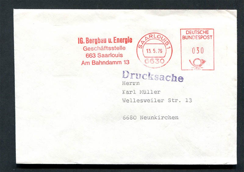 Germany – BRD : Company cover from 1976 – Saarlouis 1 – machine franking – used