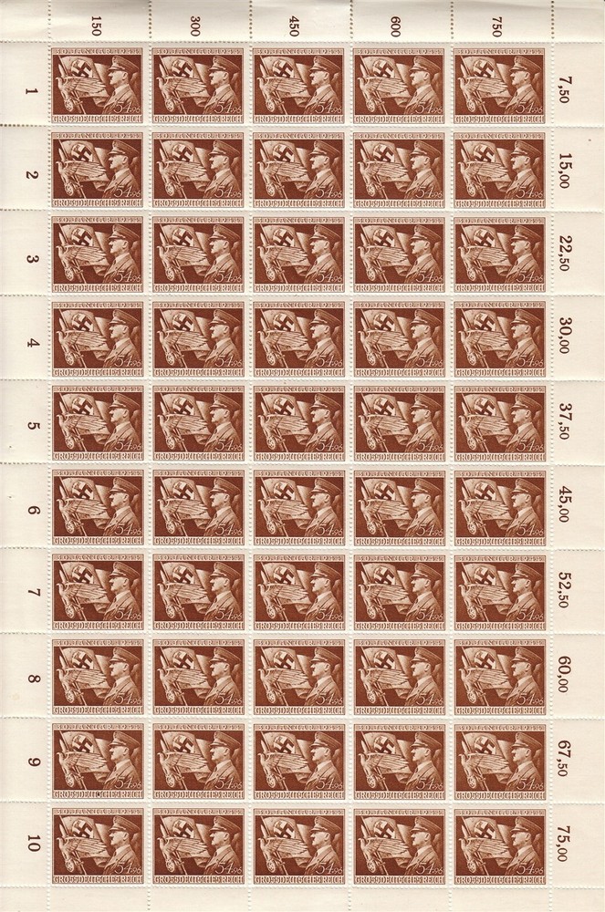 Stamp Germany Mi 865 Sc B252 Sheet 1944 WWII Fascism Hitler Eagle Flag MNH